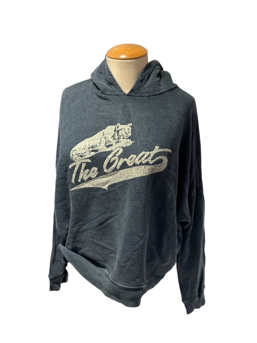 THE GREAT. Washed effect blue hoodie sweatshirt with graphic print - size 1(s)